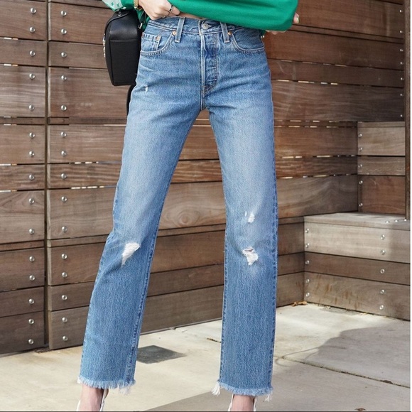 Levi’s 501’s Raw Hem Denim Jeans High Rise NWT - Picture 4 of 10